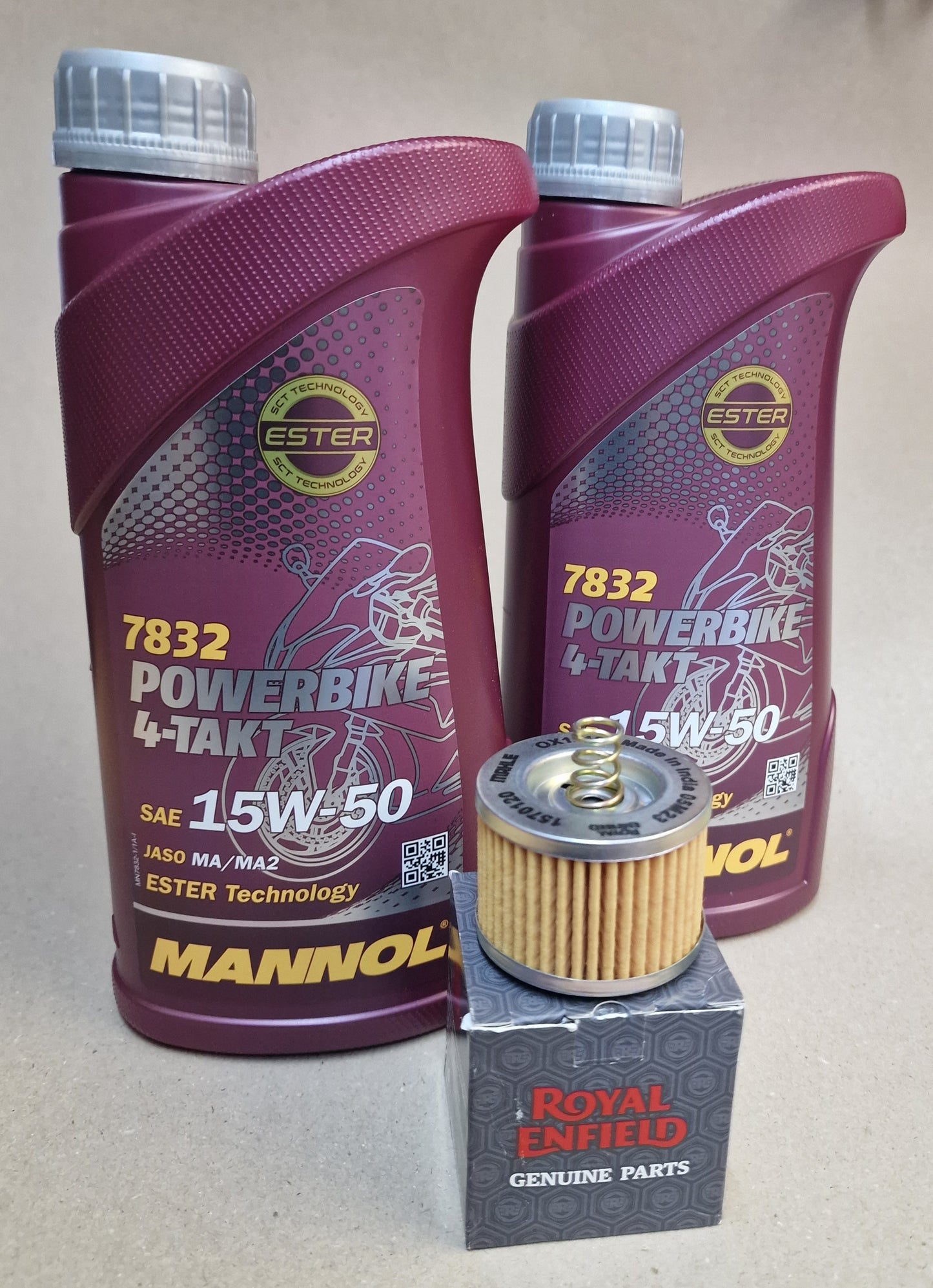 Service Kit MANNOL Royal Enfield Meteor 350 / new Classic 350 / HNTR 350 SAE 15W-50 Ölwechsel Set .