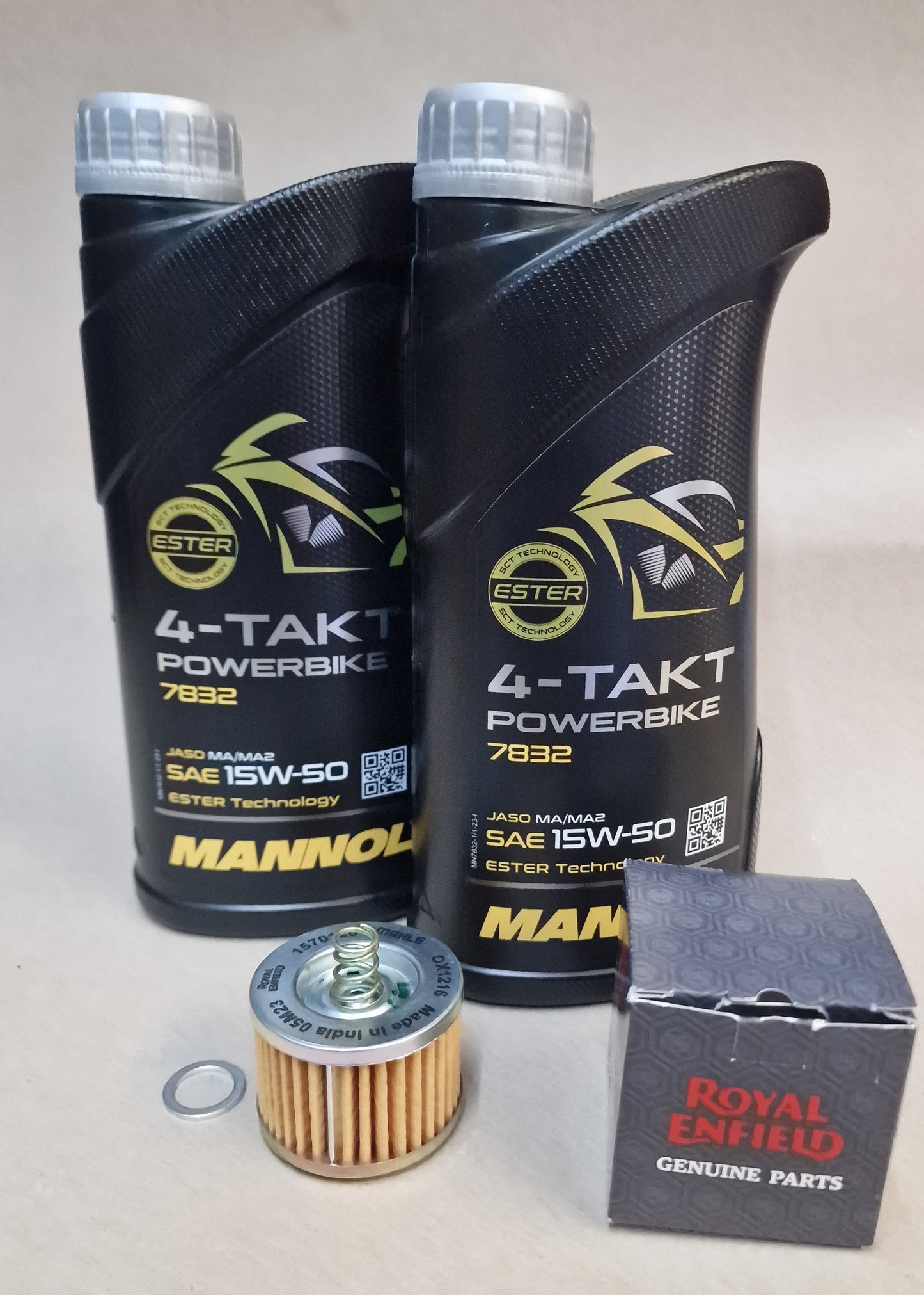 Service Kit MANNOL Royal Enfield Meteor 350 / new Classic 350 / HNTR 350 SAE 15W-50 Ölwechsel Set .