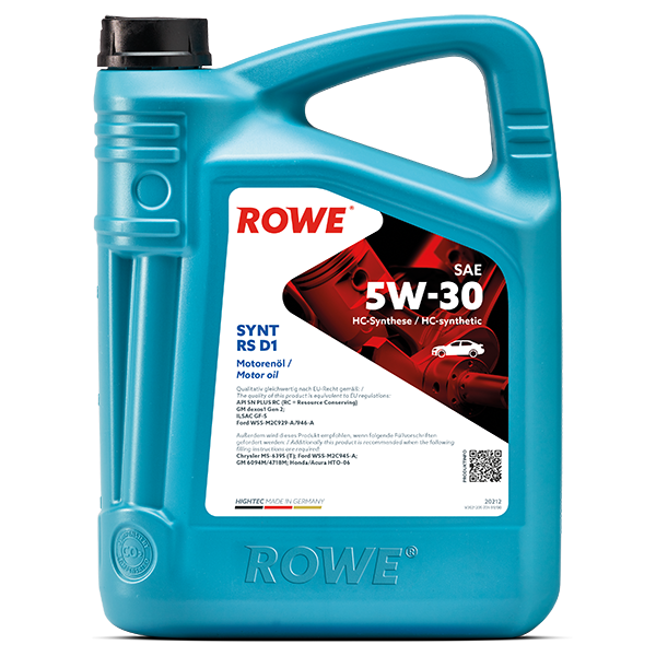 ROWE HIGHTEC SYNT RS D1 SAE 5W-30 / Mehrbereichs-Leichtlaufmotorenöl auf HC Synthese-Technologie .