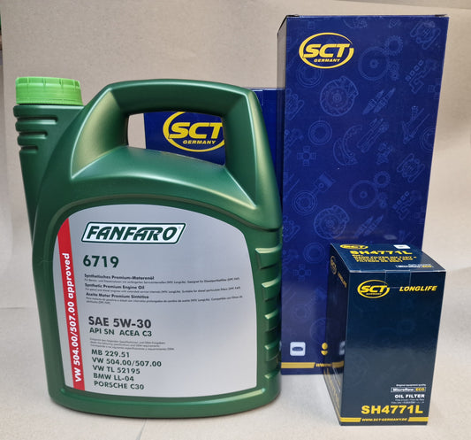 Inspektions Kit 2: Für Fahrzeuge mit 5W-30 Öl ( Öl, Ölfilter, Pollenfilter ) Fanfaro / SCT .