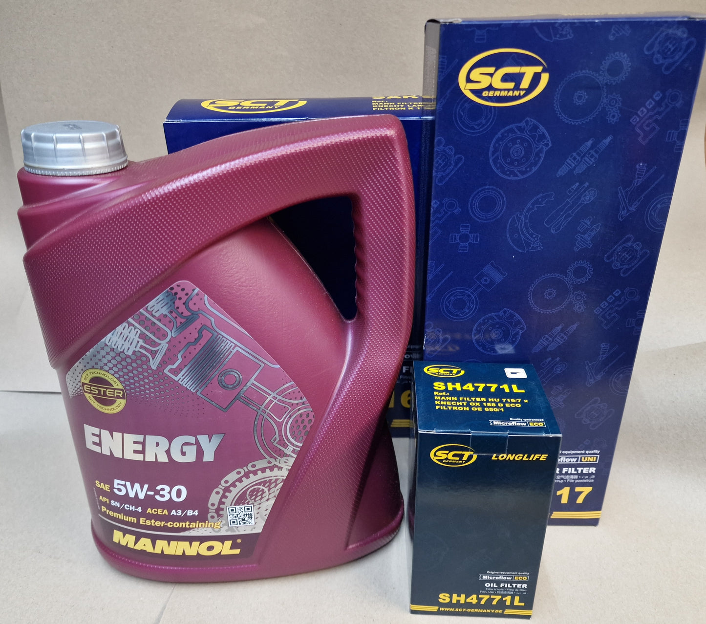 Inspektions Kit 6: Für Fahrzeuge mit 5W-30 Öl ( Öl, Ölfilter, Pollenfilter ) Mannol / SCT .