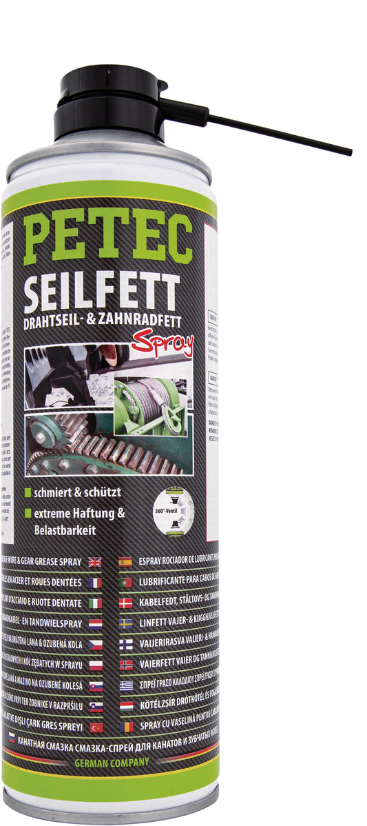 PETEC 71650 Seilfett Drahtseil und Zahnradfett Spray 500 ml
