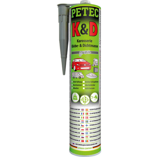 PETEC 94630 K&D Mastic de collage et d'étanchéité carrosserie polyuréthane gris 310ml cartouche métallique