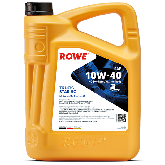 ROWE HIGHTEC Truckstar SAE 10W-40 HC / UHPD-Mehrbereichs-Leichtlaufmotorenöl auf HC-Synthese-Basis .