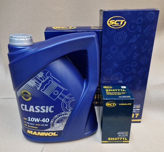 Inspektions Kit 5: Für Fahrzeuge mit 10W-40 Öl ( Öl, Ölfilter, Pollenfilter ) Mannol / SCT .